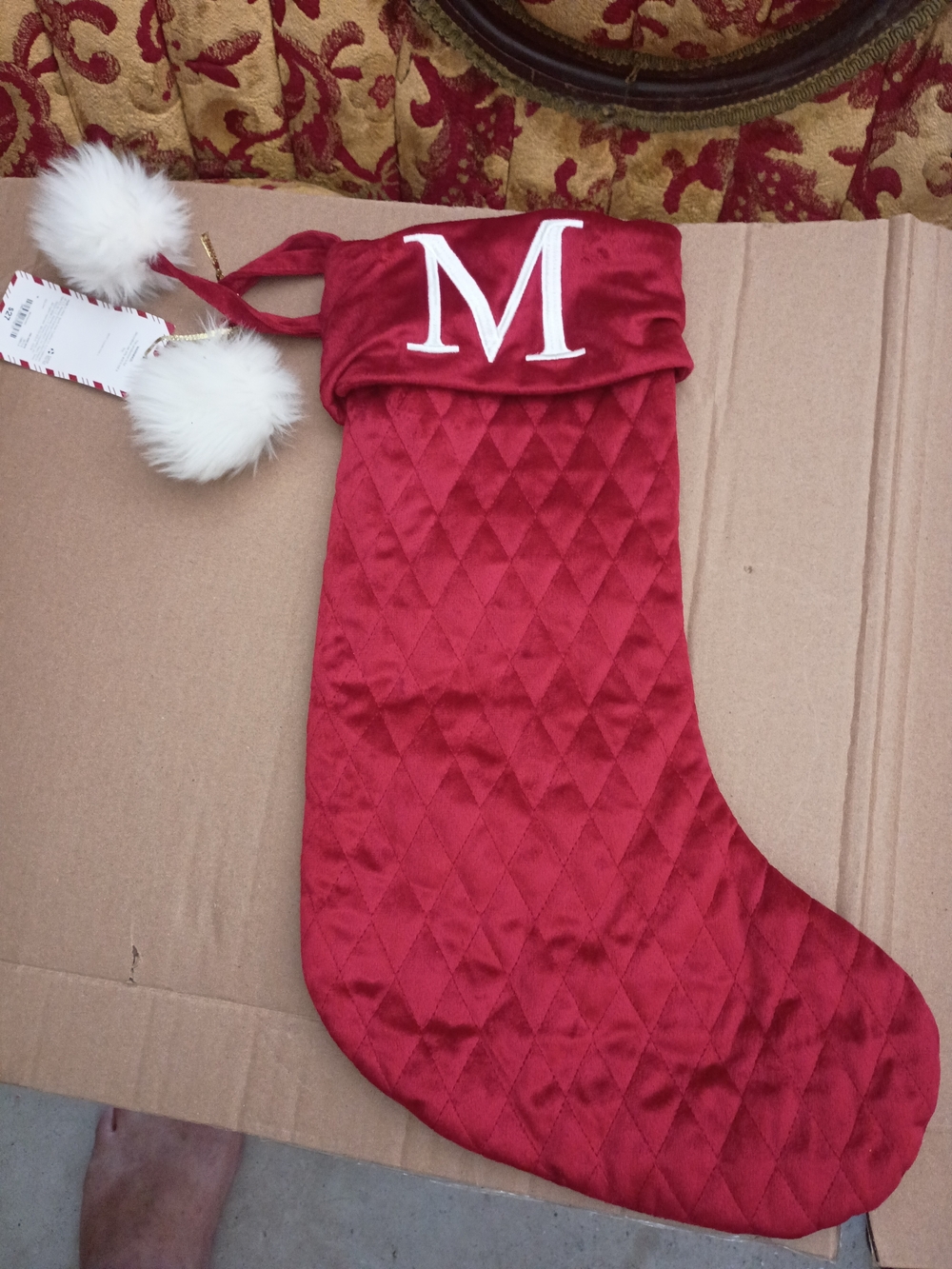 Red Quilted Monogram Holiday Stocking - M